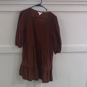 Brown Tiered Corduroy Dress